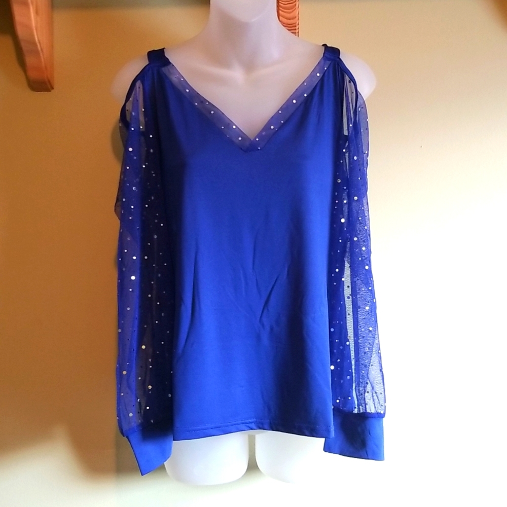 Womens Cold Shoulder See Thru Long Sleeve